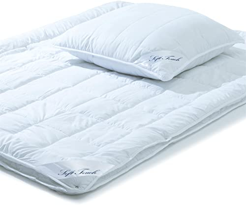 aqua-textil Soft Touch Bettdecke 4 Jahreszeiten 135 x 200 cm Set inkl 1x Kopfkissen 80 x 80 cm Winter Sommer Steppdecke Oeko-TEX