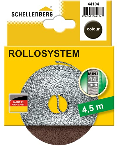Schellenberg 44104 Cintino avvolgibili 14 mm x 4,5 m-Sistema Mini, Cinghia tapparella Marrone