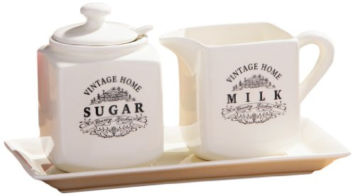 Premier Housewares Vintage Home Milk and Sugar Set - Cream