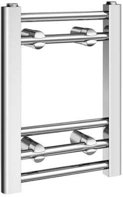 iBathUK Zypher Straight Wall Mounted Heated Towel Rail, 5 Column Steel High Thermal Output Hydronic Central Heating, Round Designer Towel Radiator in Chrome, 400 × 300mm