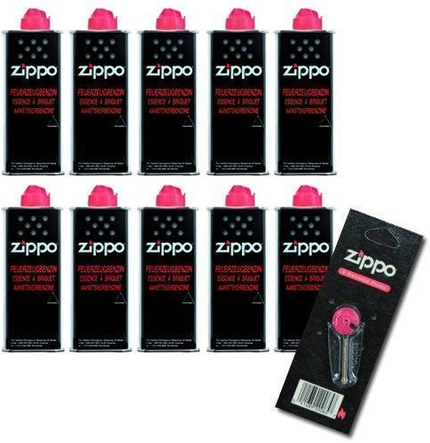 Zippo Feuerzeugbenzin Set 10x Benzin Original Benzin je 125 ml | 1 x 6 Stück Feuerstein