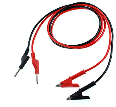 Oiyagai Lot de 2 Câbles de Test avec Fiches Banane Empilables 4mm et Pinces Crocodiles, pour Multimètre ou Tests Électriques en Laboratoire (Rouge + Noir)