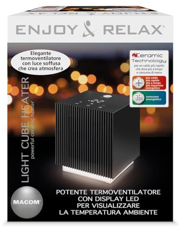 MACOM Termoventilatore Ceramico 2000W con Display LED e Luce Soffusa Atmosfera – Riscaldamento Rapido ed Elegante – Enjoy & Relax 931 Light Cube Heater