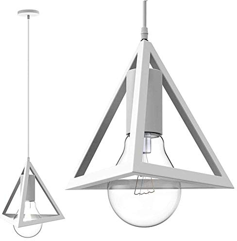 Bakaji Lampadario Lampada a Sospensione da Soffitto Piramide 18cm in Metallo Design Moderno Portalampada E27 Lampadina Max 40W Illuminazione Arredamento Casa con Kit Montaggio Incluso (Bianco)