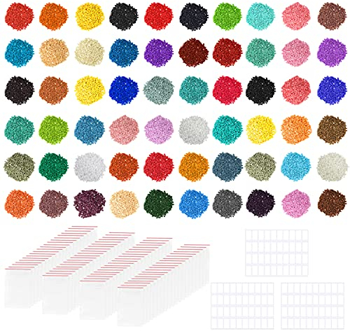 HANDI STITCH Diamantperle zum Aufkleben, rund (60.000 Stück) – 60 Farben/1000 Stück pro Farbe – wiederverschließbare Beutel und Etiketten – Diamond Dotz für Diamantmalerei und kreative Hobbys für