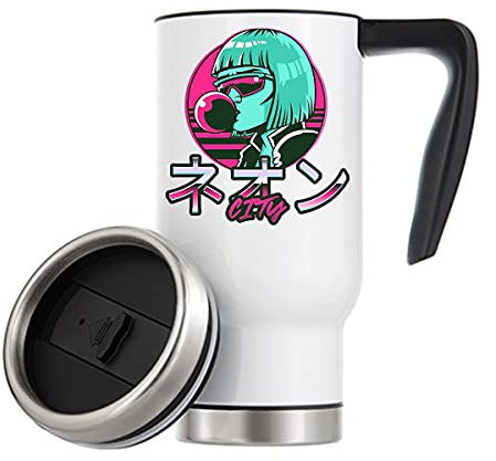 Neon City Vaporwave Aesthetic Bubble Gum Future Taza térmica de café de Viaje 480ml Blanco