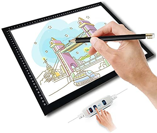 SMLJJDZ LED Leuchttisch A3,Licht Pad A2 A4 Professioneller Ultra Slim Lightpad Zum Zeichnen Stufenlose Dimmbare Leuchtkasten Mit USB-Kabel Tragbare LED Leuchtplatte Für Malen Animation Skizzierung,A4