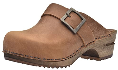 Sanita Clogs Damen Holz Pantolette Wood-Urban Open Leder 453062 braun, Schuhgröße:40 EU