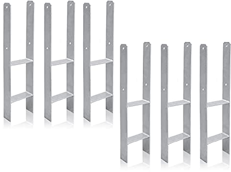 Lospitch Lot de 6 poteaux d'ancrage en H 121 mm Galvanisé à chaud Durable Poteaux carrés en bois galvanisé à chaud 600 mm de long Pour poteaux de clôture, abri de voiture - 121 x 600 x 60 mm