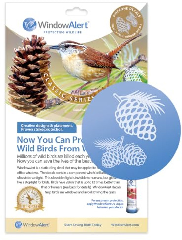 WindowAlert Pinecone Anti-Collision Decal - UV-Reflective Window Decal to Protect Wild Birds from Glass Collisions - Made in The USA