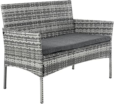 Azuma Grey Rattan 2 Seater Garden Bench Outdoor Furniture Steel frame Woven Cover