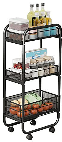 SRHWBF Carrello Portaoggetti Cassetto Scorrevole con Cestino Traspirante in Metallo Multifunzione Carrello da Cucina con 4 Ruote per Cucina Casa Ufficio Esterno (Black 3)