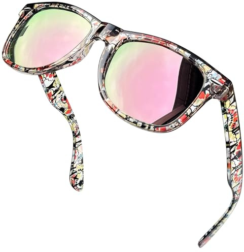 Joopin Fashion Square Solglasögon Herr Polariserade Retro Rektangulära Solglasögon UV400 Dam Spegel Stor Polarized Sunglasses for Men and Women för Utomhus Vandring Fiske Golf rosröda linser
