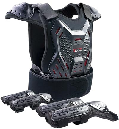 StarknightMT - Tuta da motocross per bambini, protezione per ginocchio, gomito, braccio, spalle, per ciclismo, fuoristrada, sci, pattinaggio (nero)