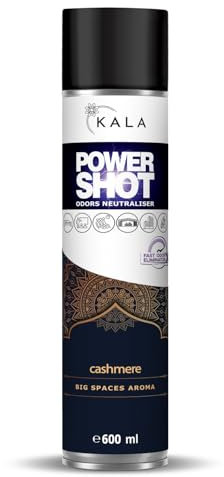 KALA - Geruchsneutralisierer für Räume POWER SHOT, Geruchsentferner für Große Flächen ca. 200 m3, Lufterfrischer mit Aktiver Neutralisator für alle Räume - Duft Cashmere, 600 ml