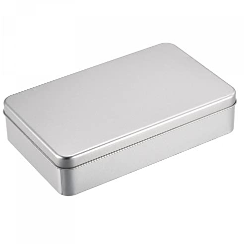 sourcing map Metal Tin Box, 7.09 x 4.33 x 1.57 Rectangular Empty Tinplate Containers with Lids, Silver Tone, for Home Organizer, Candles, Gifts, Car Keys, Crafts Storage