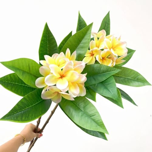 XIYUAN 90 cm künstliche Blumen künstliche Frangipani-Blume 2 Stiele lebensechte echte Haptik künstliche Plumeria-Blumen für Zuhause Party Hochzeit Blumenstrauß Heimdekoration (gelb)