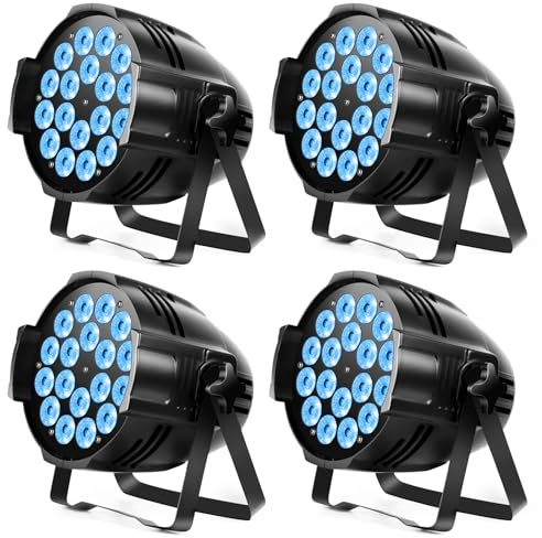 U`King 4PCS LED Par Scheinwerfer, 18x15W Bühnenlicht RGBW 4 in 1 LED Par Strahler Bühnenbeleuchtung mit DMX512 und 8 Kanälen für Party, Disco, Bar, Hochzeit, Halloween, Weihnachten