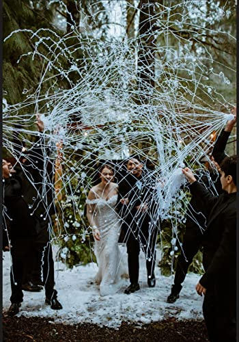 BATTIFE Streamers Poppers - Hand Throw Confetti Poppers, No Mess Paper Crackers for Birthday Wedding Party Celebrations, White, 16.4Ft/5M (40Pack)