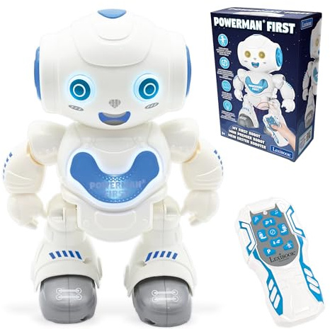 Lexibook - Powerman First Mon Premier Robot intéractif Intelligent, Danse, Chante, Joue de la Musique, Fille Garçon, Blanc/Bleu - ROB16