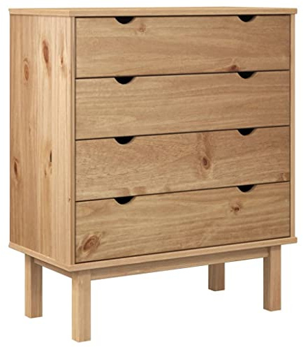 Makastle Kommode Schubladenschrank Schubladenkommode Sideboard mit 4 Schubladen, aus Massivholz, im angesagten Shabby Chic Look, für Schlafzimmer & alle Wohnräume, Braun 76,5x39,5x90cm