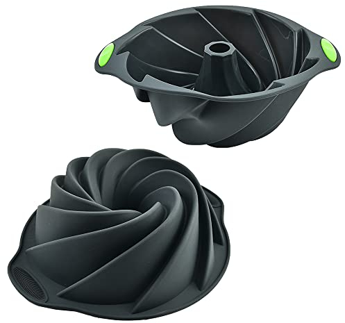 NCOALE Moule Gateau Silicone, 9 Pouces Forme de Spirale Moule à Kouglof en Slicone Antiadhésif, Moule en Silicone Moules à Cake pour, Muffins, Gâteaux, Pudding (Gris Foncé)