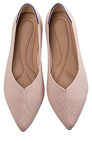 MACHSWON Women’s Ballet Dressy Flats Pointed Toe Knit Dress Shoes Slip On Casual Foldable Ballerina Walking Shoes (Pink, Size 5)