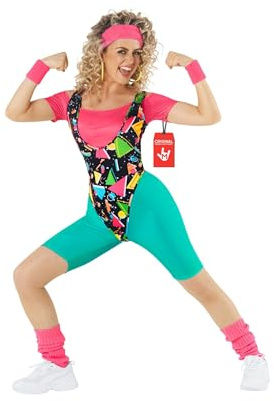 Morph 80-tals Träningskostym Dam - Retroinspirerad Aerobics Festdräkt med Leotard, Benvärmare & Svettband