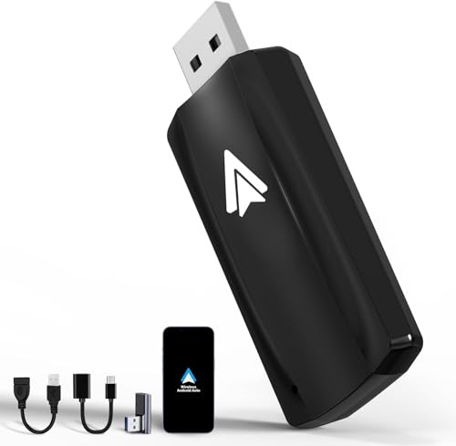 MSXTTLY Android Auto Wireless Adapter 2023, Upgrade Wired AA to Wireless Android Auto. Petit Stick Play Plug USB C/A, Schwarz,U2A-AIR