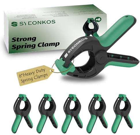 SYEONKOS Spring Clamps 6Pcs, Plastic Heavy Duty Spring Clips, Wood Working Projects and Photography Studios, Extra Strength and Grip Clips for Home Improvement (4-Inch)