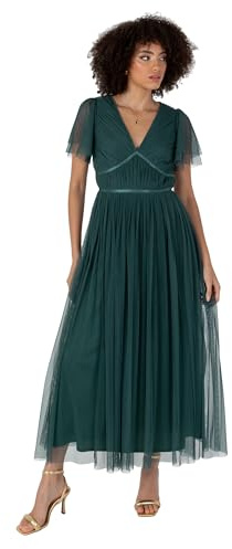 Anaya with Love Damen Women's Ladies Midaxi Dress V-Neck Short Flutter Sleeve Ribbon A-line Tulle for Bridesmaid Wedding Guest Prom Ball Gown Kleid