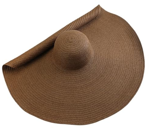 Faltbarer Damen-Schlapphut, Strohhut, 70 cm Durchmesser, große Krempe, Sommerhut, Strandhut, braun, Einheitsgröße