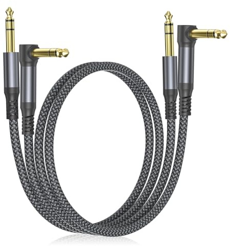 Elebase 1/4 Inch TRS Instrument Cable 1M 2-Pack,Right Angle Guitar Lead | Balanced 6.35mm Male Jack Stereo Audio Cord,Quarter 90 Degree 6.35 Line for Guitar Bass,Keyboard,Mixer,Amp,Amplifier,Speaker