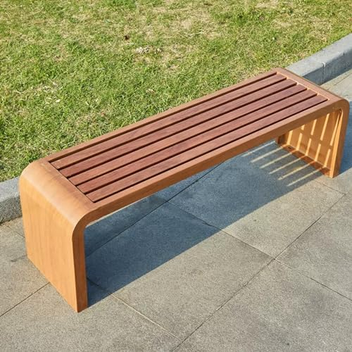 SORVA Gartenbank aus Metall, Parkbank für den Außenbereich mit Lattensitz, Terrassenbank ohne Rückenlehne, wetterfeste Verandabank, für Hinterhof, Terrasse, Rasen, Poolrand (Farbe: dunkle Holzfarb