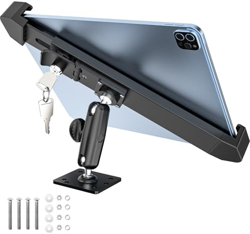 Dosvsi Anti-Theft Tablet Stand for 7-11 iPad, Universal Lockable Tablet Holder for Wall/Desk/Car/Kiosk, 360° Rotation Security Metal Mount for iPad 11 10.9 10.2, iPad Air Mini, Galaxy Tab