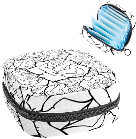 Aufbewahrungstasche für Damenbinden, Menstruationstassenbeutel, Periodenbeutel Organizer für Damenbinden, Tampons, Schwarz / Weiß