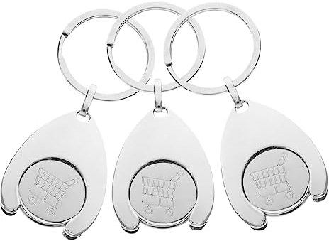 SHINEOFI 3pcs Metal Trolley Token Key Ring Shopping Trolley Coin Keychain Pendant Supermarket Cart Token Holder Suitable for Grocery Shopping and Supplies