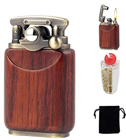 IHGVVING Retro Antik Kerosinfeuerzeug, Soft Flame Rocker Benzinfeuerzeug, Winddicht, wiederverwendbar, gerilltes Feuerzeug(A)