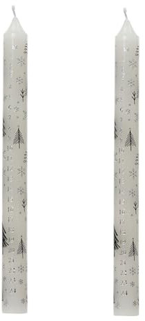 Spitzkerzen Paraffin 25cm - 2er Set Kerzen mit Weihnachts-Countdown - Tafelkerzen für Weihnachten - Weihnachtskerzen Adventskerzen Weiß