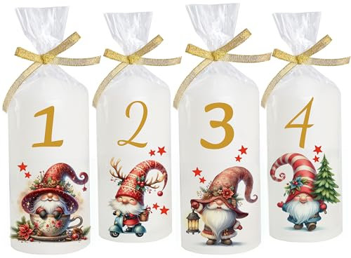 Kerze Adventskerze individuell mit Name und Spruch als Tischdeko. Tischdekoration Adventskerze als Geschenk. Liebevolle Kerze 4er Tomte Wichtel Zwerg Brenndauer: 35 Stunden, Ø6,8 x Höhe 15 cm