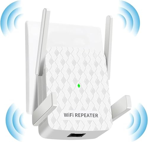 OneTreeTime Internet Booster, 1000Mbps WiFi Extender with Ethernet Port, 2.4G /5G Long Range Signal for Home by 4 Super Antennas, Easy setup (1 LAN Ethernet Booster)