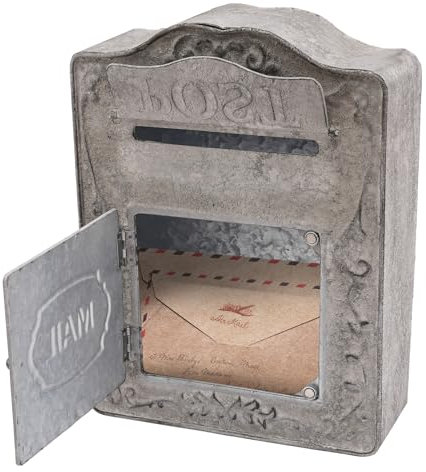 Cassetta delle lettere vintage in ferro, cassetta delle lettere da parete, anticata, decorazione per la casa, per esterni, rustica, per la casa, ristoranti, uffici e poste, 26 x 9,5 x 34 cm, grigio