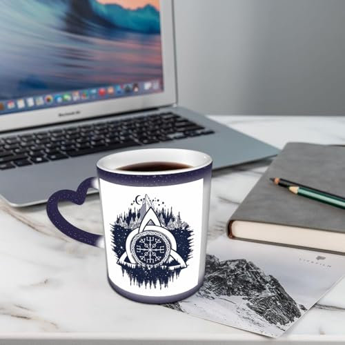 AELKSP Kaffeetassen – Farbwechseltasse, Magic Mug,Thermobeschichtung, 335ml, Keramik - Geschenkidee Männer, Frauen,Keltischer Dreifaltigkeitsknoten, Helm der Ehrfurcht, Aegishjalmur-Tätowierung. Skand