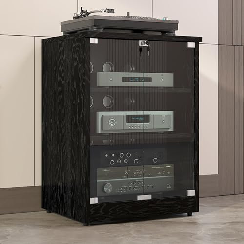 Mobile Audio HiFi Supporto,Mobile giradischi,mobiletto stereo,mobile per stereo hi fi,rack audio mobile con ruote universali,armadio audio hifi rack,audio av tower media stand mobile stereo(Black,3-la
