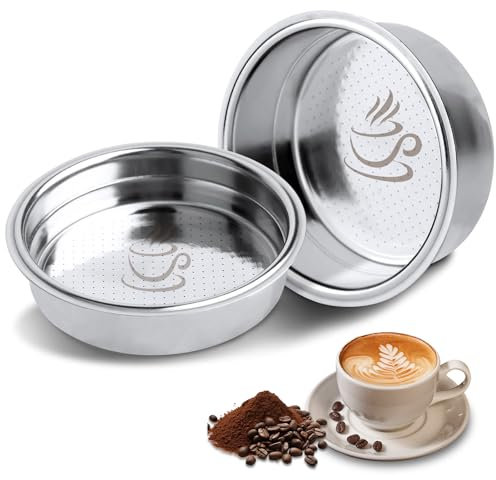 Momowin 2 Pcs Filtres pressurisés, Panier de Filtres à Café, 51mm Porte Filtre à Café n Acier Inoxydable (Single + Double Cup)