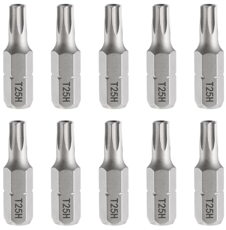 QUARKZMAN 10pcs T25H Embout de Tournevis Torx 1/4 Tige Hexagonale 25mm/1 Longueur Magnétique Tête Étoile à 6 Pans Acier S2 Embout de Tournevis avec Trou