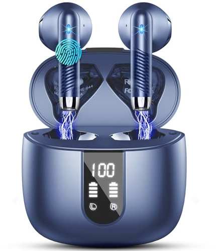 Cuffie Bluetooth 5.4, 2025 Auricolari Bluetooth 56H Stereo Cuffie Wireless In Ear con 4 ENC Mic, Cuffie Senza Fili Cancellazione Rumore Cuffiette Sport IP7 Impermeabili Earbuds LED Display