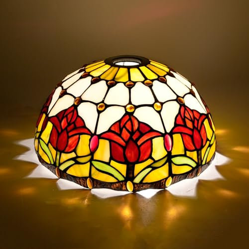 Abat-jour Tiffany 12 pouces en verre teinté uniquement tulipe rouge abat-jour de plafond for suspension lampe de sol maison bureau déco dôme vintage lampe couverture