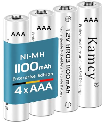 KAMCY NiMh - Batterie ricaricabili AAA ad alta capacità, 1100 mAh, batterie AAA ricaricabili 1,2 V LR03, confezione da 4, edizione aziendale, precaricata