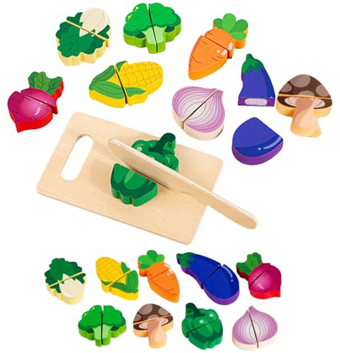 Wooden Toy Food Set for Kids Kitchen Vegetable Cutting Play Pretend Play Food Toy with Wooden Knife & Magic Tape Design Montessori Learning Gift for Boys Girls 3+